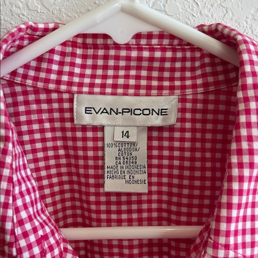 Vintage Evan Picone Pink Gingham Wrap Blouse - Picture 2 of 9
